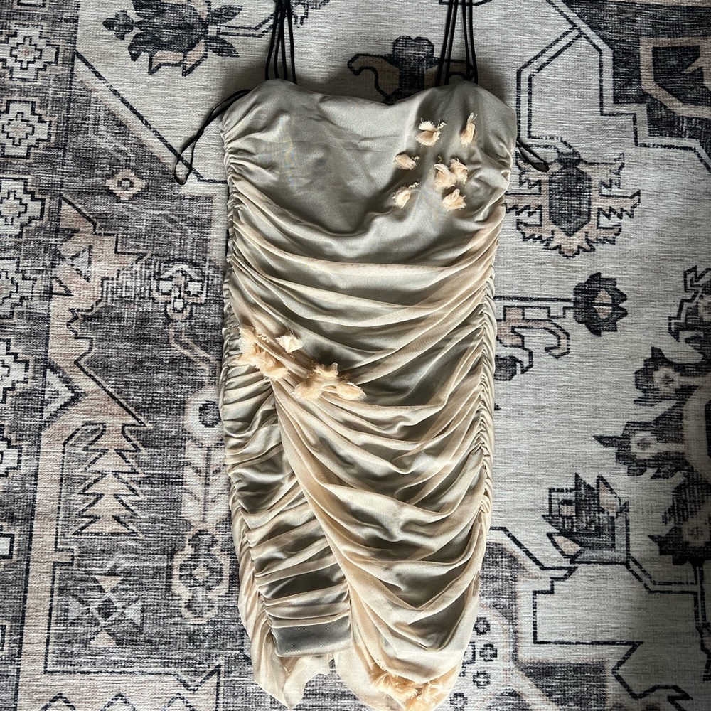 Zara Elegant Cream Ruched Mini Dress